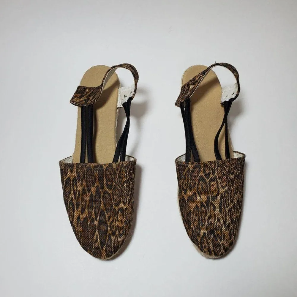 Chico's Janice Canvas Leopard Cheetah Print Slingback Espadrille Wedge Sandals